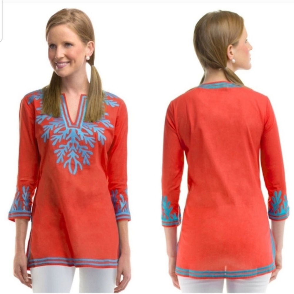 Gretchen Scott Coral Reef Embroidered Tunic Top S